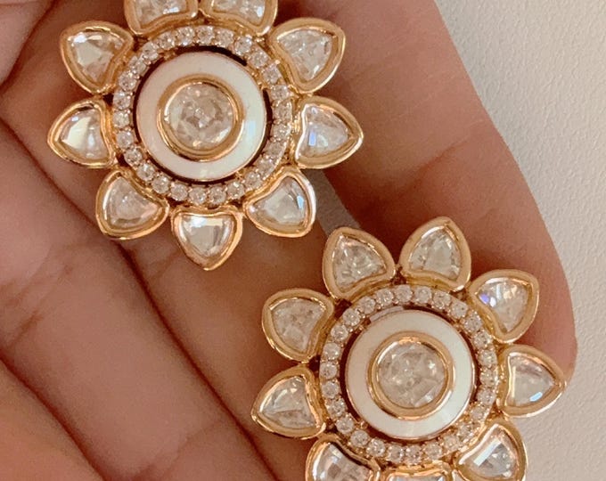 Gold  Moissanite Kundan Studs /Indian Jewelry /Statement Stud Earring/Kundan Stud Earrings/Cz Studs/Diamond Gold Studs