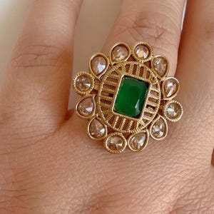 Kundan Polki green  Ring/Adjustable Ring/ Indian Ring/ Indian Jewelry/Indian Wedding jewelry/bridal accessories