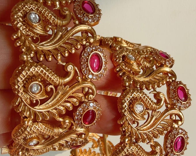 New Arrival Traditional Gold Plated Meenakari Rajwadi peacock Kada /Ruby Green Antique gold Kada/Kundan Gold Kada/Gold Look alike Bangle