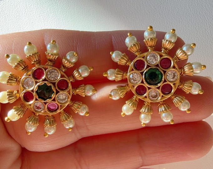 Kundan Stud Ruby green  Diamond Earrings /Indian Studs/Indian Jewelry/Ruby Green Studs/Statement Stud Earring/Kundan Stud Earrings