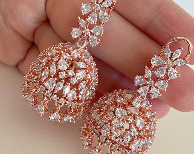 Rose gold  jhumka Earrings/ Indian Jewelry Indian Earrings/American Diamond rose gold  jhumka/CZ Earrings/Indian jhumka