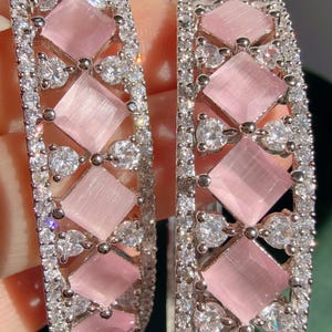 Bracelets en zircon cubique rose pâle sertis de diamants, bijoux de mariée indiens, plaqués rhodium