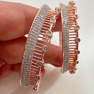 Rose gold American diamond bangle pair / Cz stone rose gold kada/Rose gold bracelet/indian bangles/Indian Jewelry /bridal jewelry