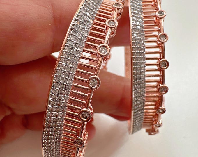 Rose gold American diamond bangle pair / Cz stone rose gold kada/Rose gold bracelet/indian bangles/Indian Jewelry /bridal jewelry