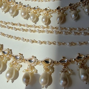 5 Layers Gold kundan pearl  Ear Chain/Sahare/Earring support chain/Kaan sahara//Pakistani Jewelry/Bahubali Earrings/Indian Jewelry