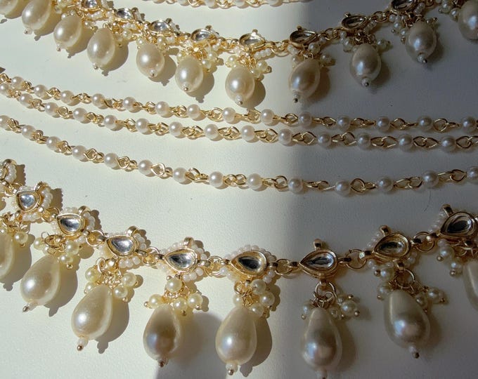 5 Layers Gold kundan pearl  Ear Chain/Sahare/Earring support chain/Kaan sahara//Pakistani Jewelry/Bahubali Earrings/Indian Jewelry