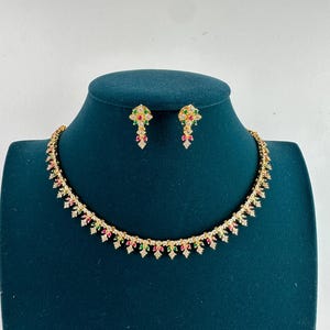 Ruby Green CZ  Choker Necklace /Indian Choker /Temple diamond  jewelry/South Indian jewelry/Indian Wedding Ruby green jewelry