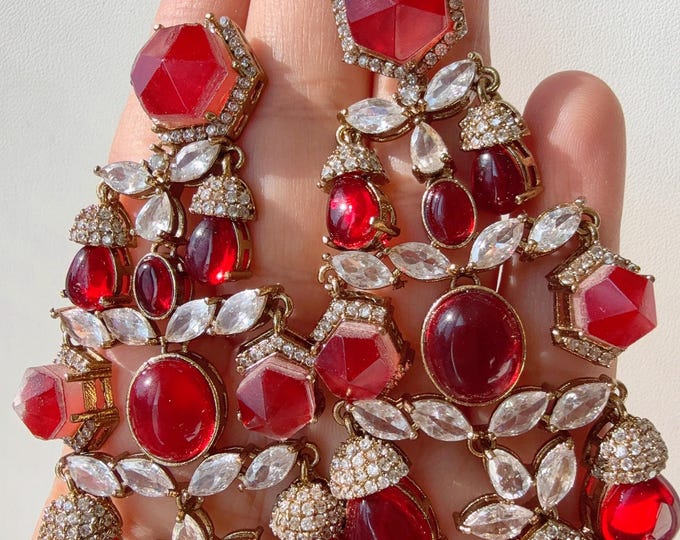 Sabyasachi-Inspired Doublet  kundan Earrings/Elegant Statement Jewelry/ Doublet Ruby  shade shade Earrings/Bridal Diamond earrings