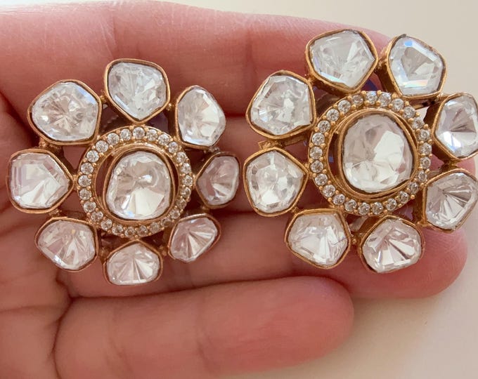 Moissanite Polki Embellished Kundan Studs /Indian Jewelry /Moissanite Kundan Stud Earrings/Kundan Stud Earrings/Cz Studs/Diamond Studs