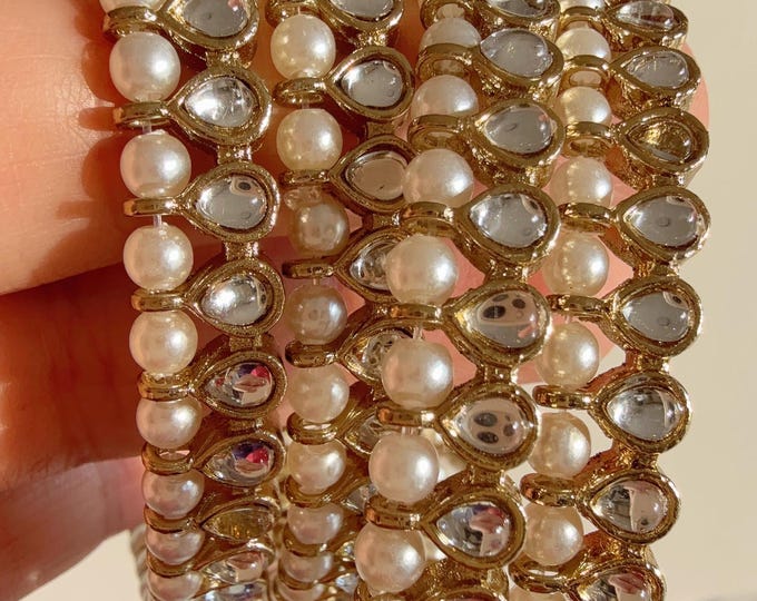Mix Match Pearl  Kundan Bangles/Polki Kundan  Pearl Bangles Set(4 Pc) /Indian Jewelry/ Kundan Bangles/ kundan bangles