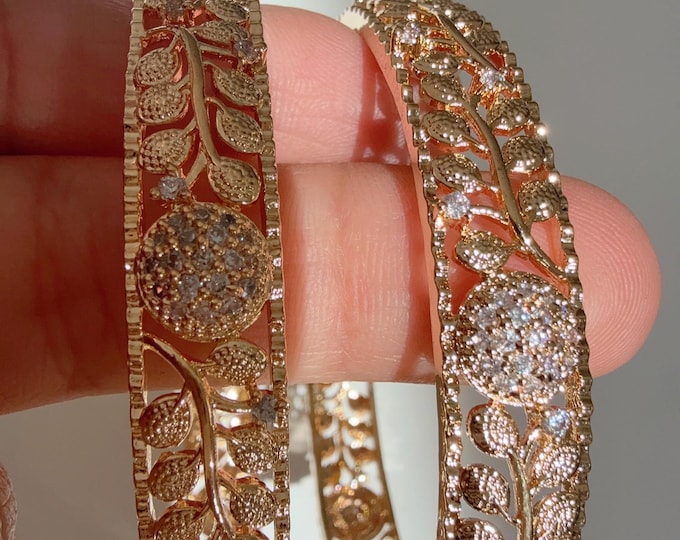 Gold diamond Bangles /Flower Design real gold look like bangle design/Indian Bangles/ Indian jewelry/wedding jewelry/Gold r Kundan bangles/