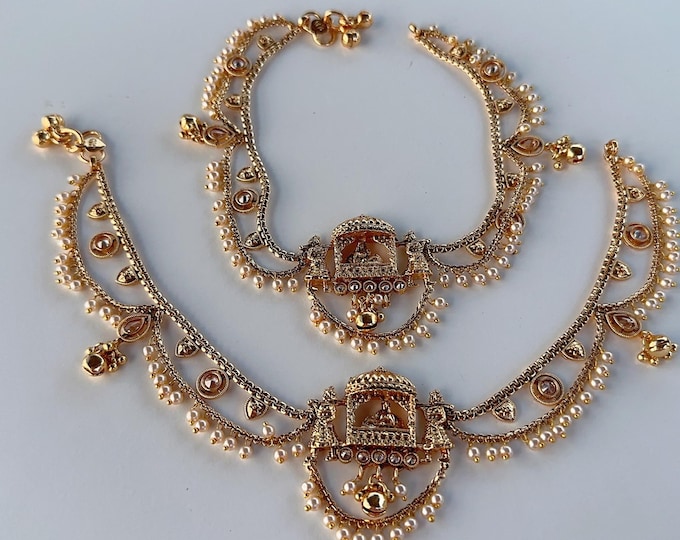Doli Baraat Payal Pair /Indian Anklets/ Gold Anklet Ruby green Payal/Bridal anklet/ Payal/ Panjeb/ Indian Jewelry/ Ruby Green Payal