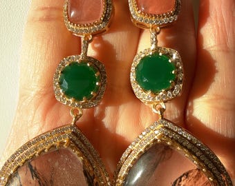 Pendientes de moissanita inspirados en Tej Sabyasachi / Joyas llamativas / Pendientes de moissanita con piedras dobles naturales múltiples / Pendientes de diamantes para novias