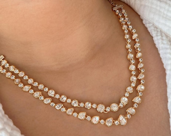 Moissanite double layer necklace/Kundan Jewelry Moissanite  necklace stud set/diamond Double Layer Necklace /Indian Bridal Jewelry