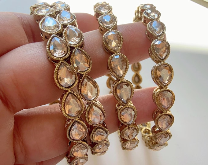 Antique finish Kundan polki Bangles Set(4 Pc)/Indian bangles/Indian Jewelry/ Kundan Bangles/ kundan bangles/Bridal bangles/wedding jewelry