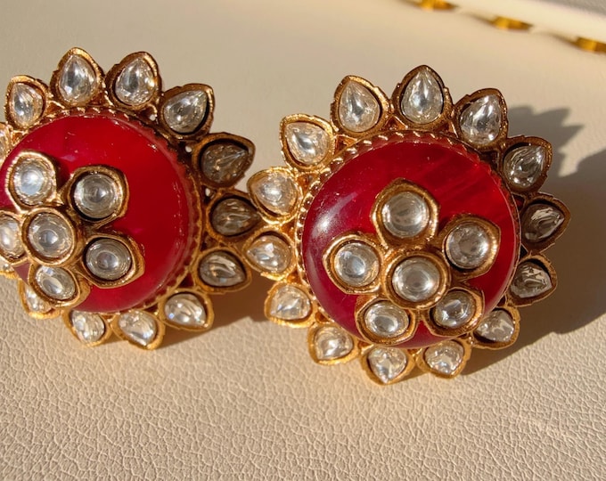 Ruby Doublet stud  Earrings/Moissanite  diamond Kundan Studs /Indian Jewelry /Statement Stud Earring/Indian studs