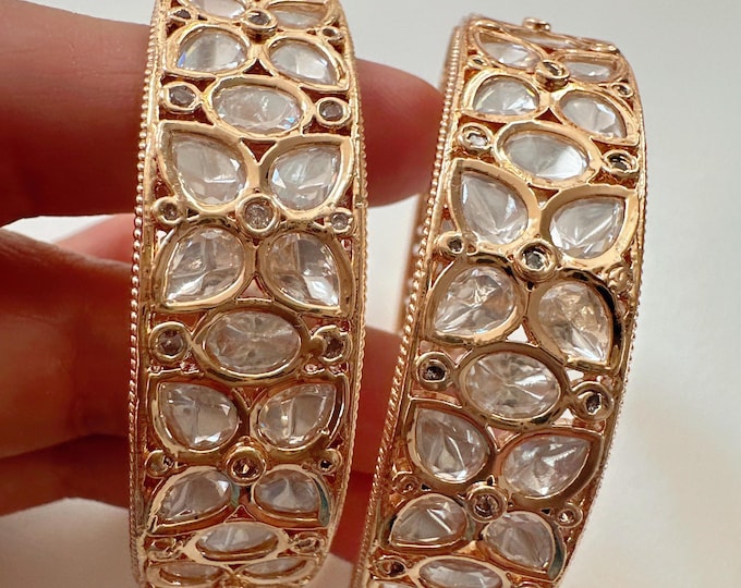 Gold Moissanite Polki Bangles / Cz stone Moissanite  gold kada / Indian bangles/Indian Jewelry /bridal Kada bangles /kundan bangles