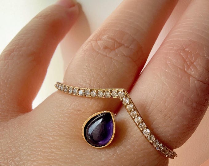 Heart double finger diamond purple ring /diamond Ring/Adjustable Ring/ Finger Kundan Ring /Indian Wedding jewelry/ Kundan ring