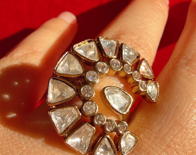 Tyaani Inspired Mehendi plating Kundan Moissanite Adjustable Ring/ Indian Ring/ Indian Jewelry/Indian Wedding jewelry/bridal accessories