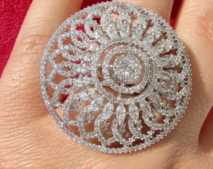 Silver  diamond  statement  ring /Adjustable Cocktail Ring/ Indian Ring/Silver  Indian Jewelry/Indian Wedding jewelry/bridal accessories