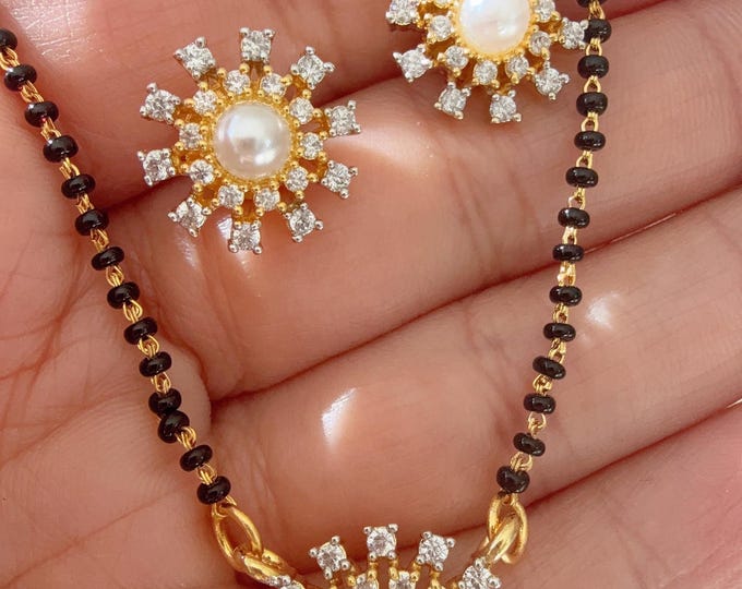 Indian mangalsutra,/Indian Bridal Jewelry/ Wedding Jewelry/CZ Mangalsutra/ndian Jewelry/Black Beads Necklace/