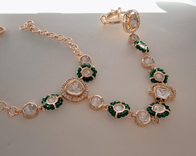 Moissanite diamond  Hathphool /Green hand harness/Indian Jewelry/Hand Jewelry/single greenHaath phool/Hathh Panja