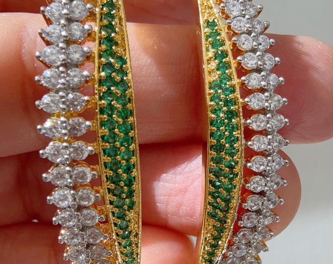 2 Tone American diamond green  bangle/ Cz stone silver kada bangle /gold diamond bracelet/indian bangles/Indian Jewelry /bridal jewelry