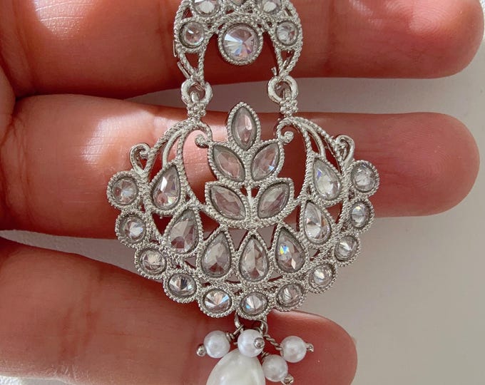 Chand Tikka With Rhodium Plating / Kundan Tikka/ Indian Jewelry/ Indian Wedding Jewelry/Indian forehead jewelry/ Polki Maang Tikka