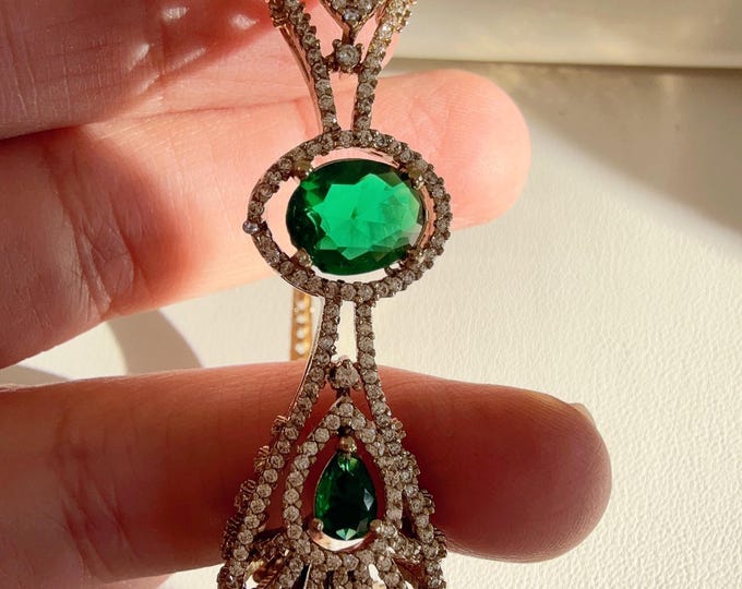 American diamondAntique finish emerald bracelet bangle/Cz stone  diamond Indian bangles/Indian Jewelry /bridal jewelry/Cubic zirconia  Kada