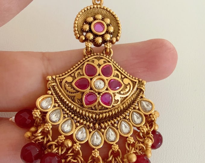 Antique Ruby Kundan Gold maang tikka/Gold Maang tika /Indian Maangtikka/Guttapusalu tikka/ Bollywood jewelry/Matha Patti/ Indian jewelry/