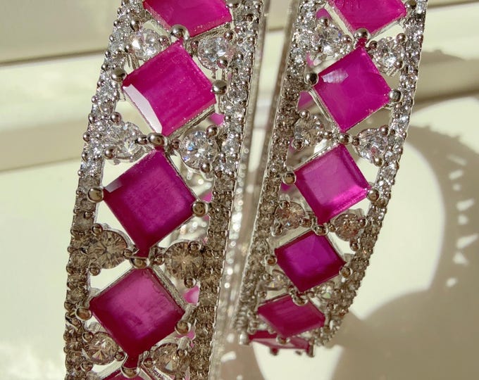 Ruby silver diamond Bangles/Sapphire Blue CZ Ad bangles//Indian bangles/Indian Jewelry /bridal jewelry/American Diamond Bangles