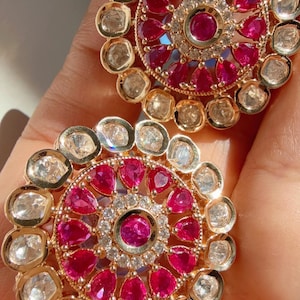Kriti Moissanite Kundan Ruby diamond Studs /Indian Jewelry /Statement Stud Earring/Kundan Stud Earrings/Cz Studs/Diamond Studs