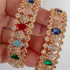 Navratan Gold diamond  Bangles/Multicolored Bangles/ /gold bracelet/indian bangles/Indian Jewelry /bridal jewelry/Multi stone bangles