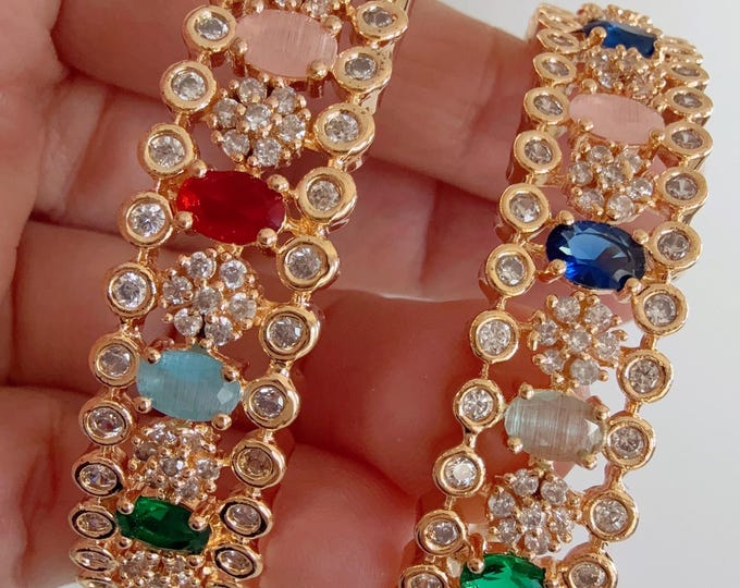 Navratan Gold diamond  Bangles/Multicolored Bangles/ /gold bracelet/indian bangles/Indian Jewelry /bridal jewelry/Multi stone bangles