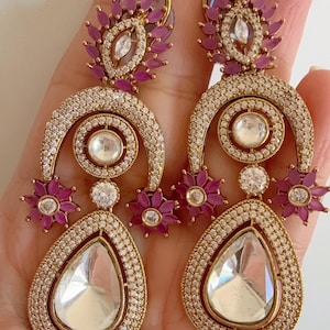 Sabyasachi-Inspired Moissanite kundan Ruby Earrings/Elegant Statement Jewelry/Ruby diamond Moissanite  Earrings/Bridal Diamond earrings