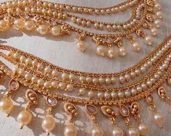 Vergulde pareloorketting/Sahara/oorbel steunketting/Kaan sahara//Pakistaanse sieraden/Bahubali-oorbellen/Indiase sieraden