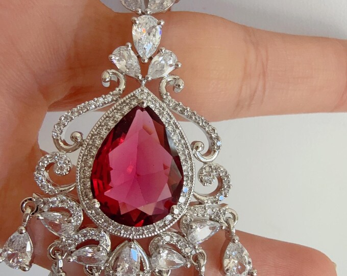 American Diamond   silver Ruby Maang tikka/ Indian Wedding Jewelry/Ruby Maang tikak / Matha patti/ Indian forehead jewelry/Indian Jewelry