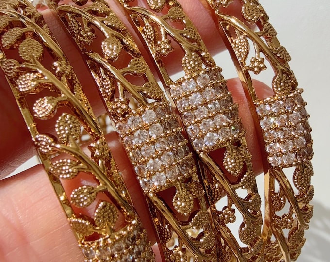 Antique Gold diamond Bangles /Flower Design real gold look like bangle design/Indian Bangles/ Indian jewelry/Filigree Antique  Bangles