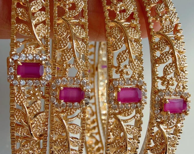 Gold diamond Ruby  Bangles /Flower Design real gold look like  bangle design/Indian Bangles/ Indian jewelry/wedding jewelry/Gold  bangles/
