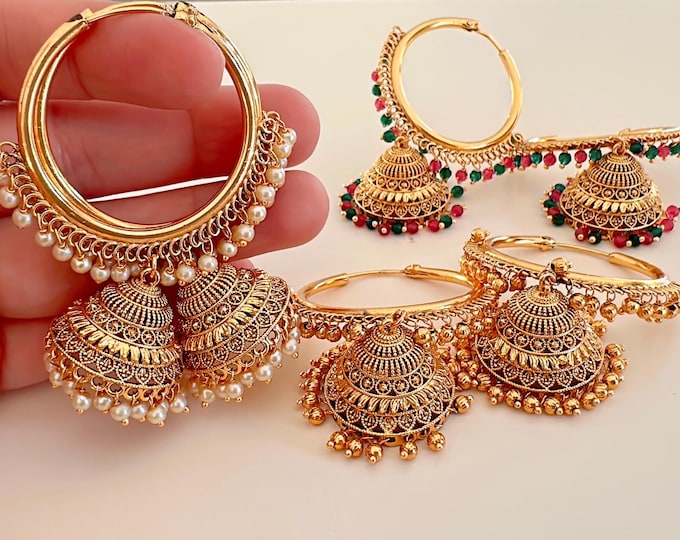 Polki kundan  bali hoops Earrings/ Punjabi Bali Hoops /Indian Earrings/ Indian Wedding Sangeet Jewelry / Kundan Jhumka //Bridesmaid Jewelry