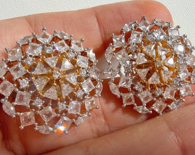 Cubic Zirconia Stud Earrings/Diamond CZ 2 tone gold Diamond studs /Indian Studs/Indian Jewelry/diamond Studs/Statement Stud Earring/
