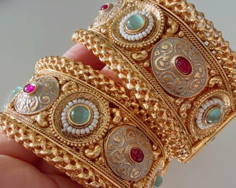 Openable Rajwadi multi color single wide kada /Antique gold Kada/Kundan bridal Kada /Gold Kada/Indian bangles /Indian Wedding jewelry