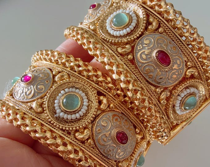 Openable Rajwadi multi color single wide kada /Antique gold Kada/Kundan bridal Kada /Gold Kada/Indian bangles /Indian Wedding jewelry