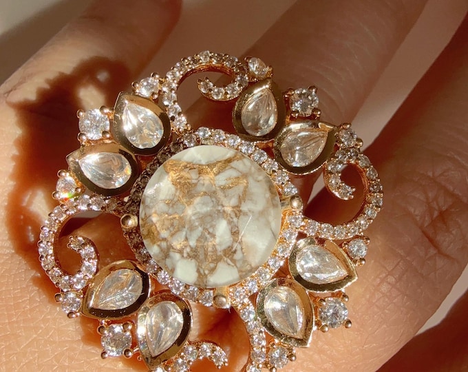 Bridal Kundan Moissanite  fire stone diamond Ring/Moissanite Gold Ring/Finger Kundan Statement Ring /Indian Wedding jewelry/