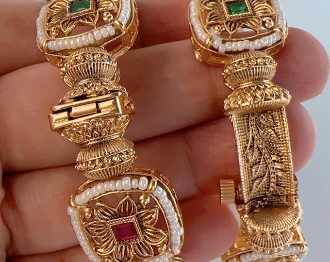 Antique Gold Bangles bangle/Indian Bangles/Antique gold Kada/Kundan bridal bangles set/Gold Kada/Indian bangles Bracelets