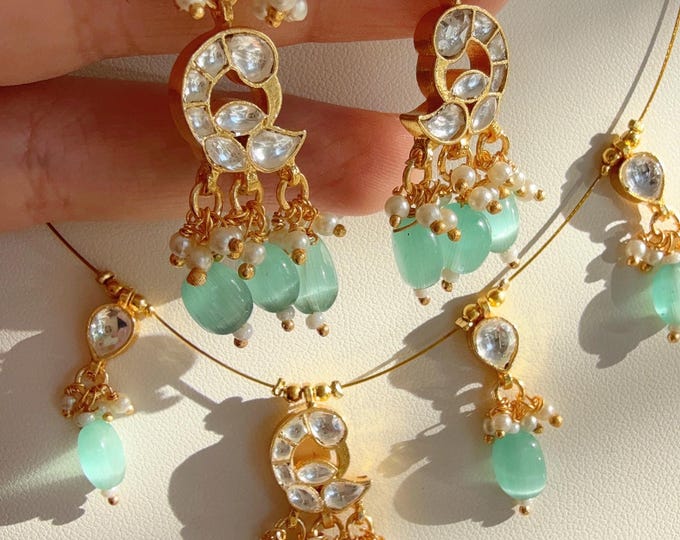 Pachi Kundan  Mint Kundan Jadau Invisible Necklace /Jadau kemp stone Invisible choker Necklace/Kundan Jadau Invisible Necklace /