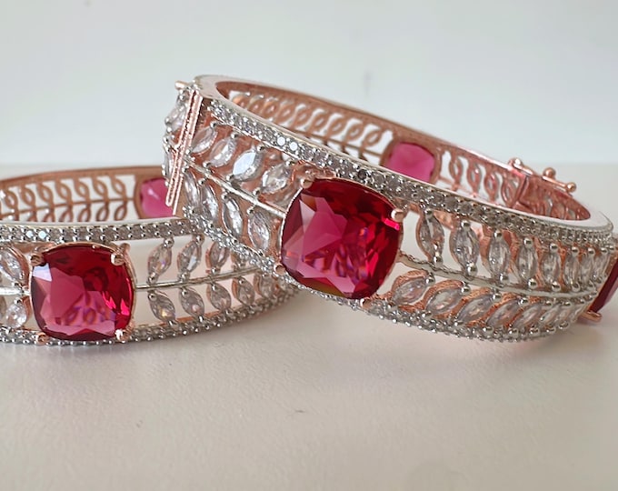 Openable Silver  Rose gold American diamond bangle/Rose  Ruby kada / Indian bangles/Indian Jewelry /bridal jewelry/Diamond bracelet