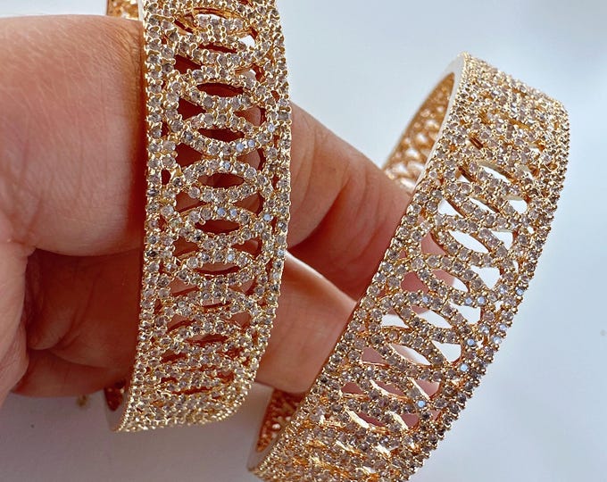 Gold American diamond bangle/ Cz stone gold kada / Indian bangles/Indian Jewelry /bridal jewelry/Diamond bracelet Kada