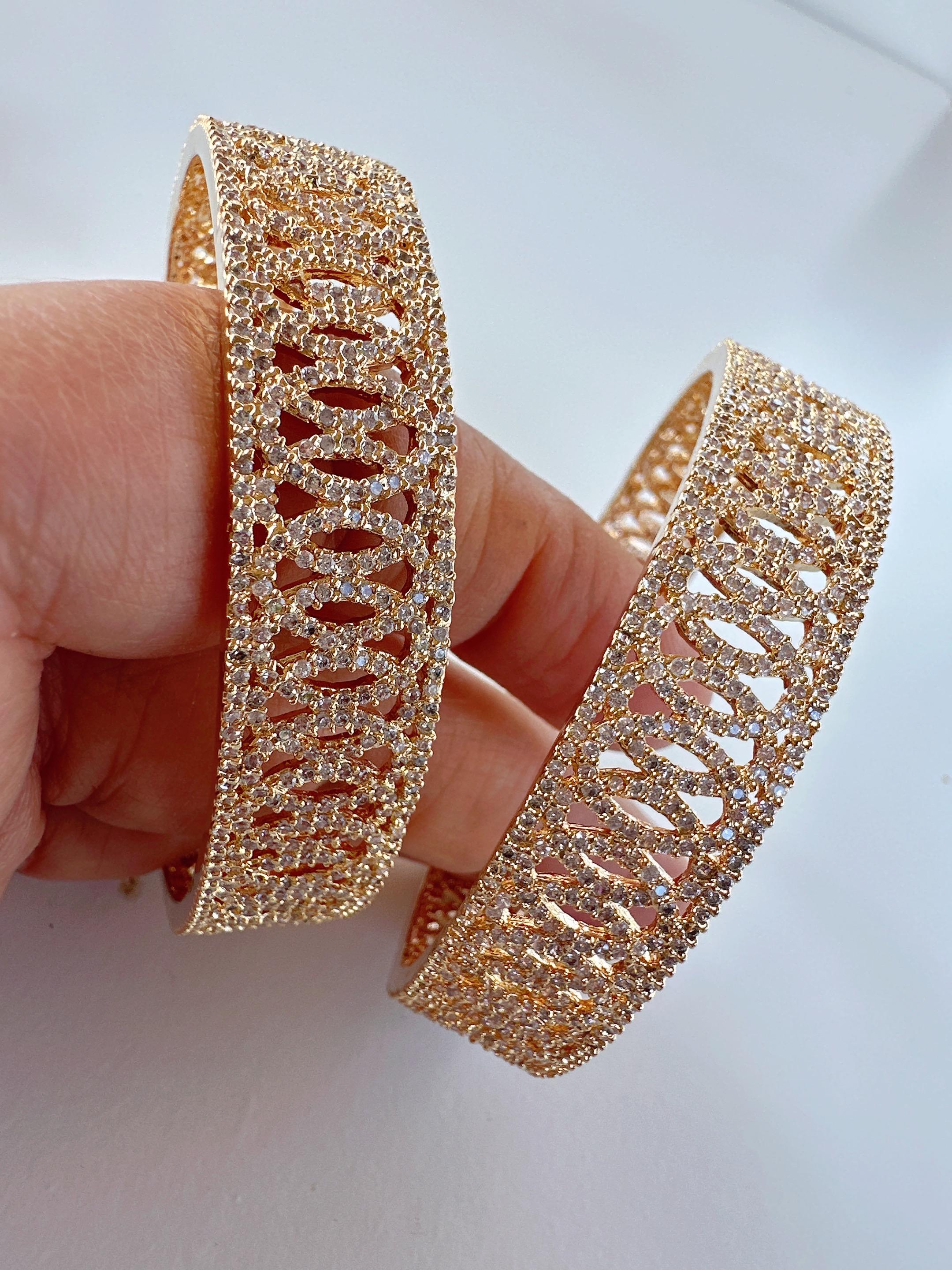 Gold American Diamond Bangle/ Cz Stone Gold Kada / Indian Gold American Diamond Bangle/ Cz Stone Gold Kada / Indian