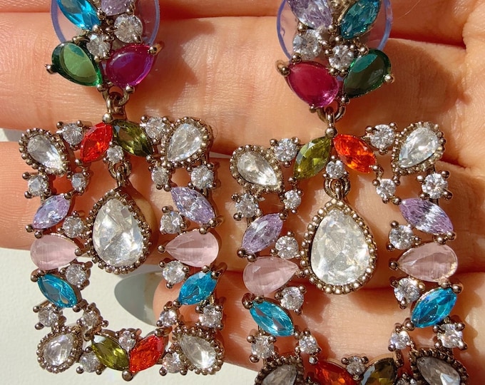 Diamond Multi  Earrings / Indian Jewelry Indian Earrings/American Diamond multi  jhumka/CZ Earrings/Indian jhumka